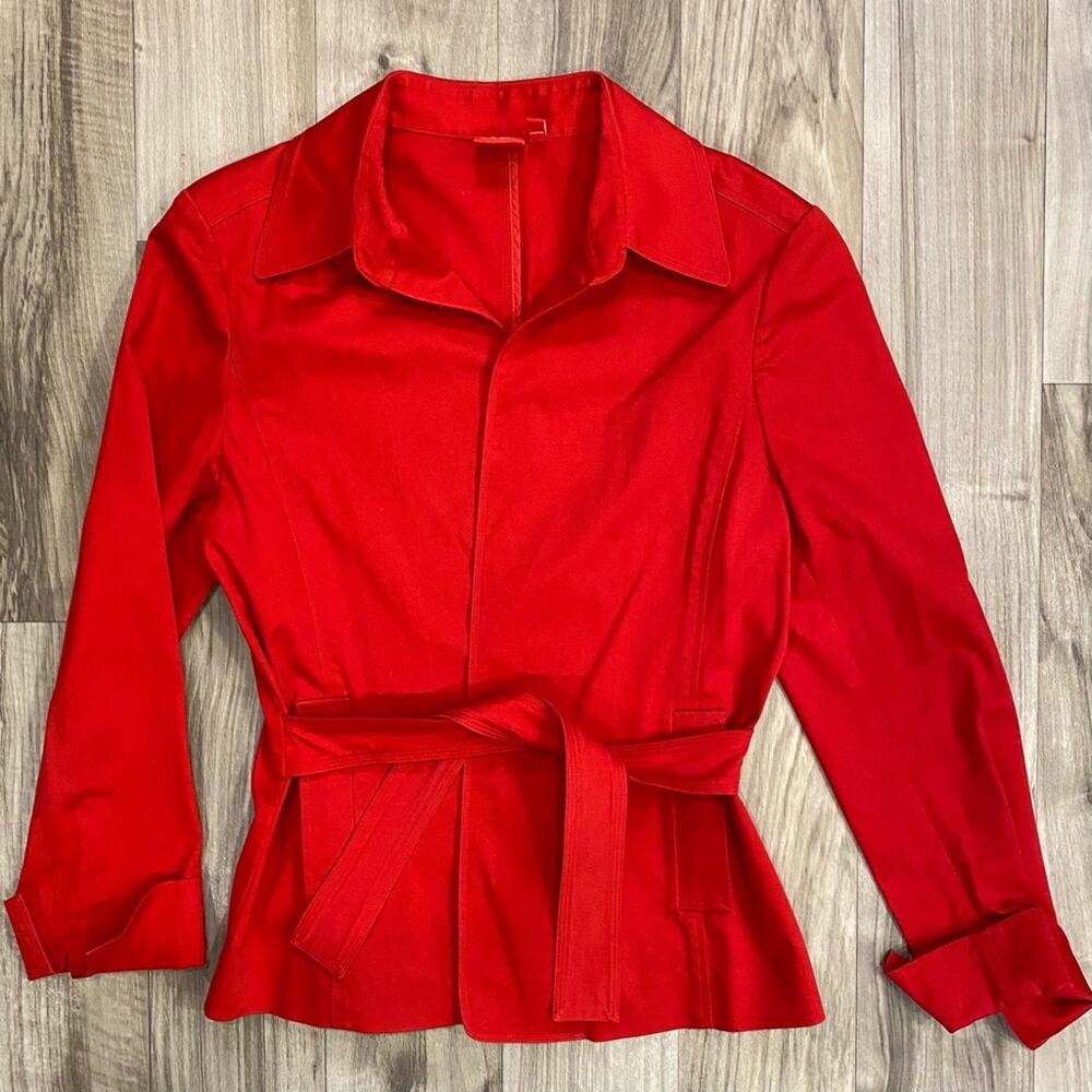 Anne Klein Belted Jacket Womens 8 Red Excellent Hidden Placket Split Cuff Blazer
